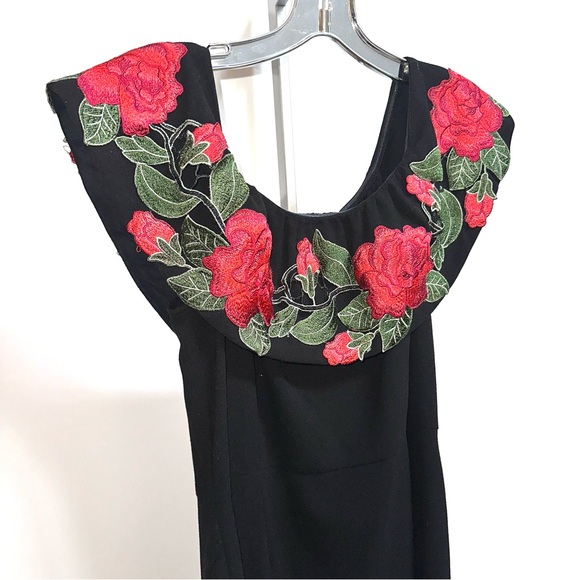 Traffic People Black wiggle Dress with Red Floral Detail - Picture 2 of 7